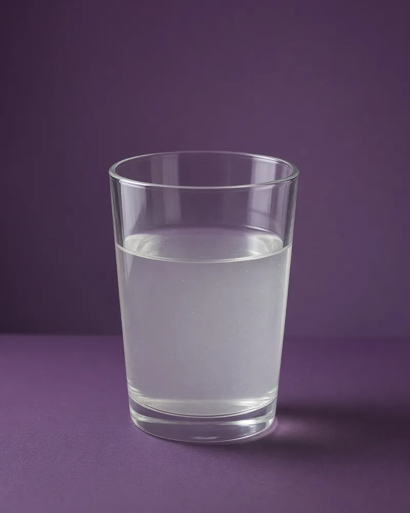 A translucent gel in a plain glass, edges of the glass sharp.